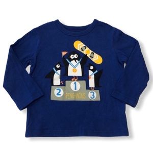Gap Baby Blue Long Sleeve Graphic Tee Penguins Size 18-24 Months